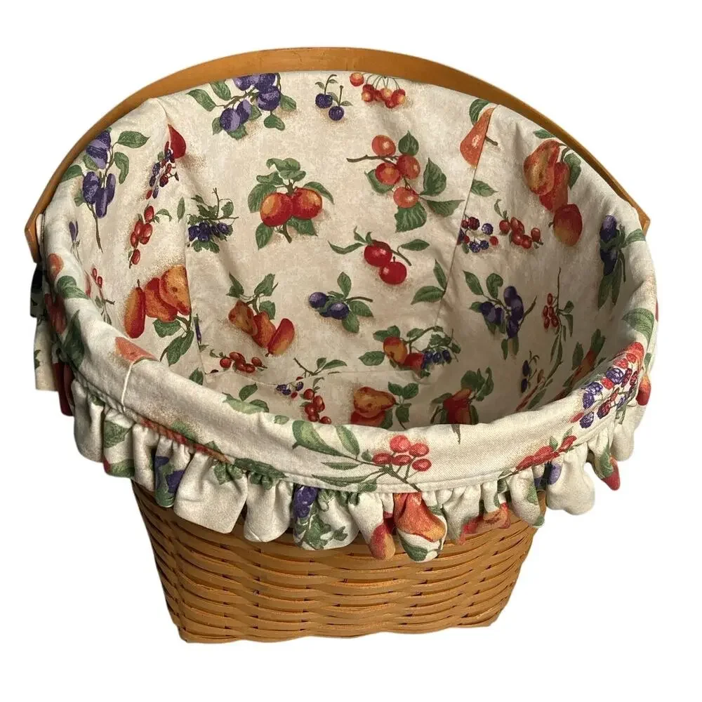 2002 Longaberger Tall Basket with Handle & Fruit Medley Cloth Liner 